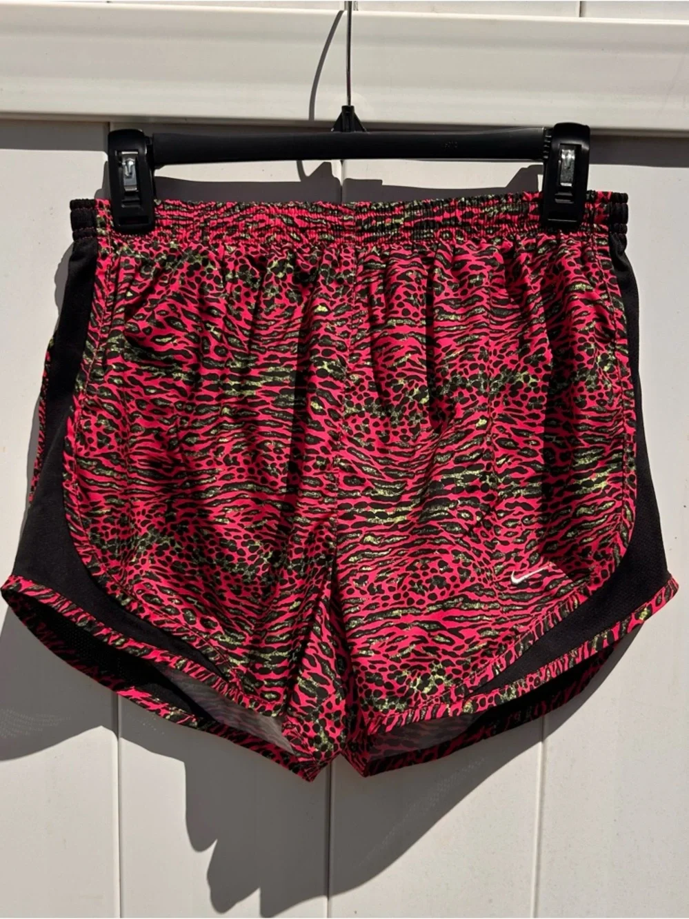 Nike Hot Pink, Black and Neon Green Animal-Print Athletic Shorts | Size Medium